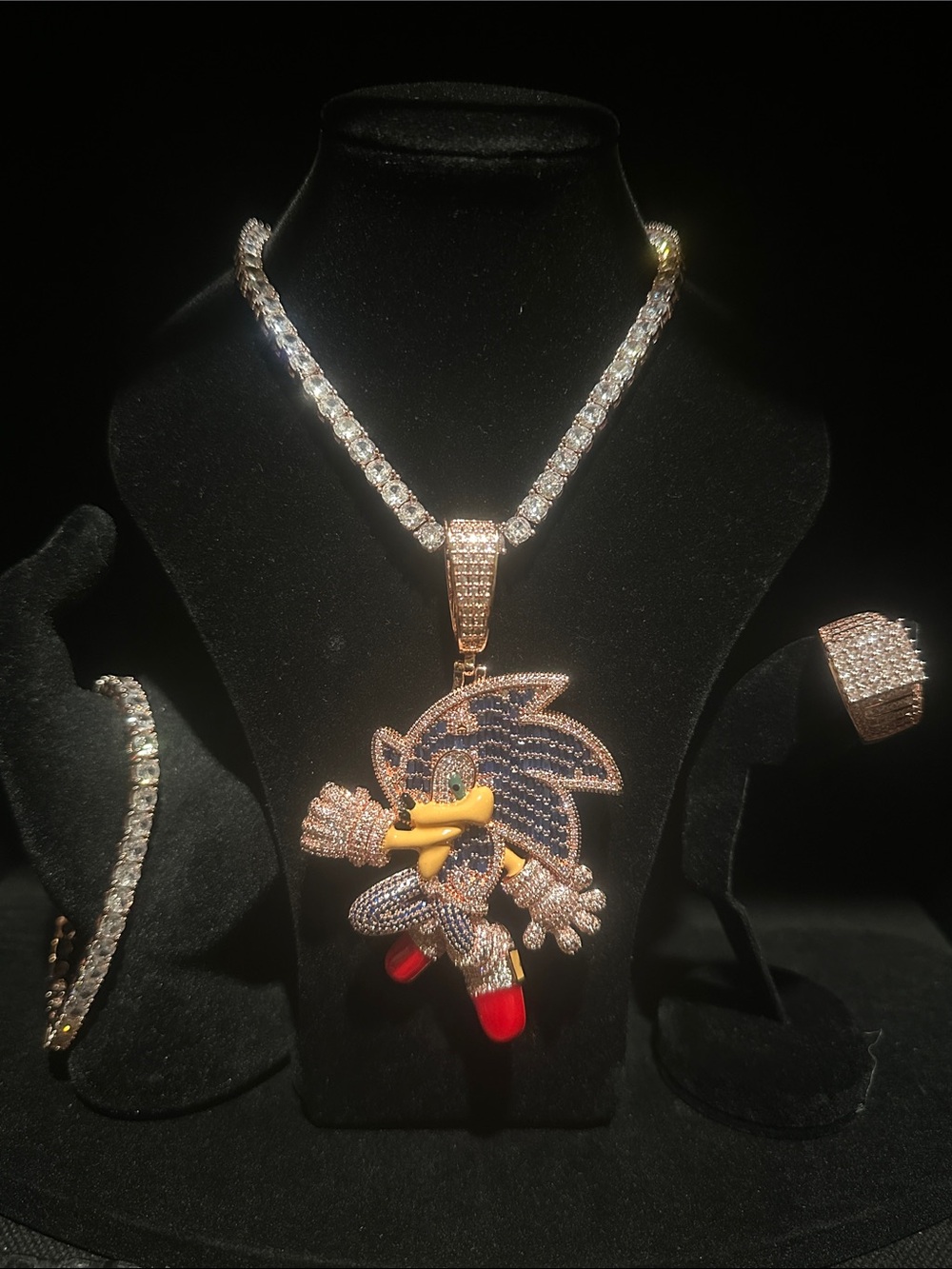 Rose Gold-Tone Sonic Pendant Necklace with Blue, Red and Yellow Accents